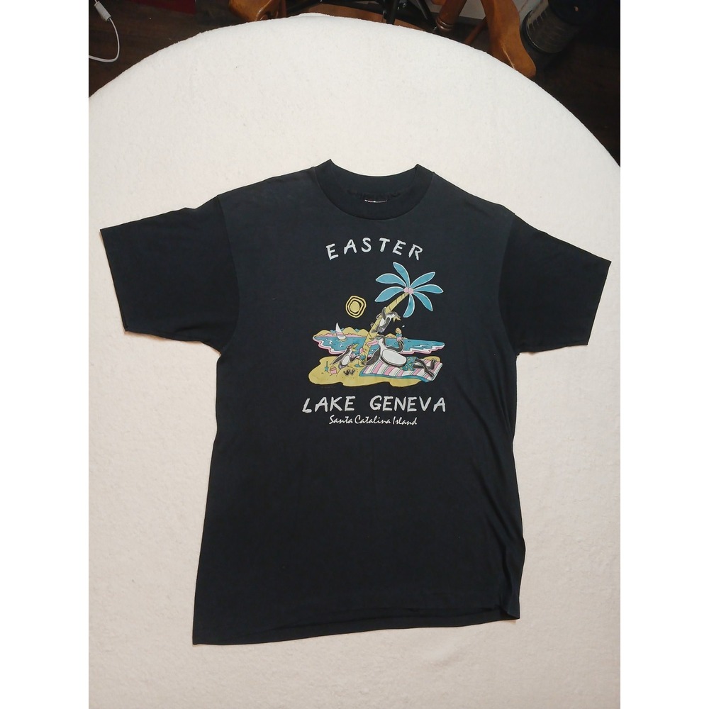 Vtg 1985 Hanes Fifty-Fifty T Shirt L Single Stitch Beach Resort Cartoon